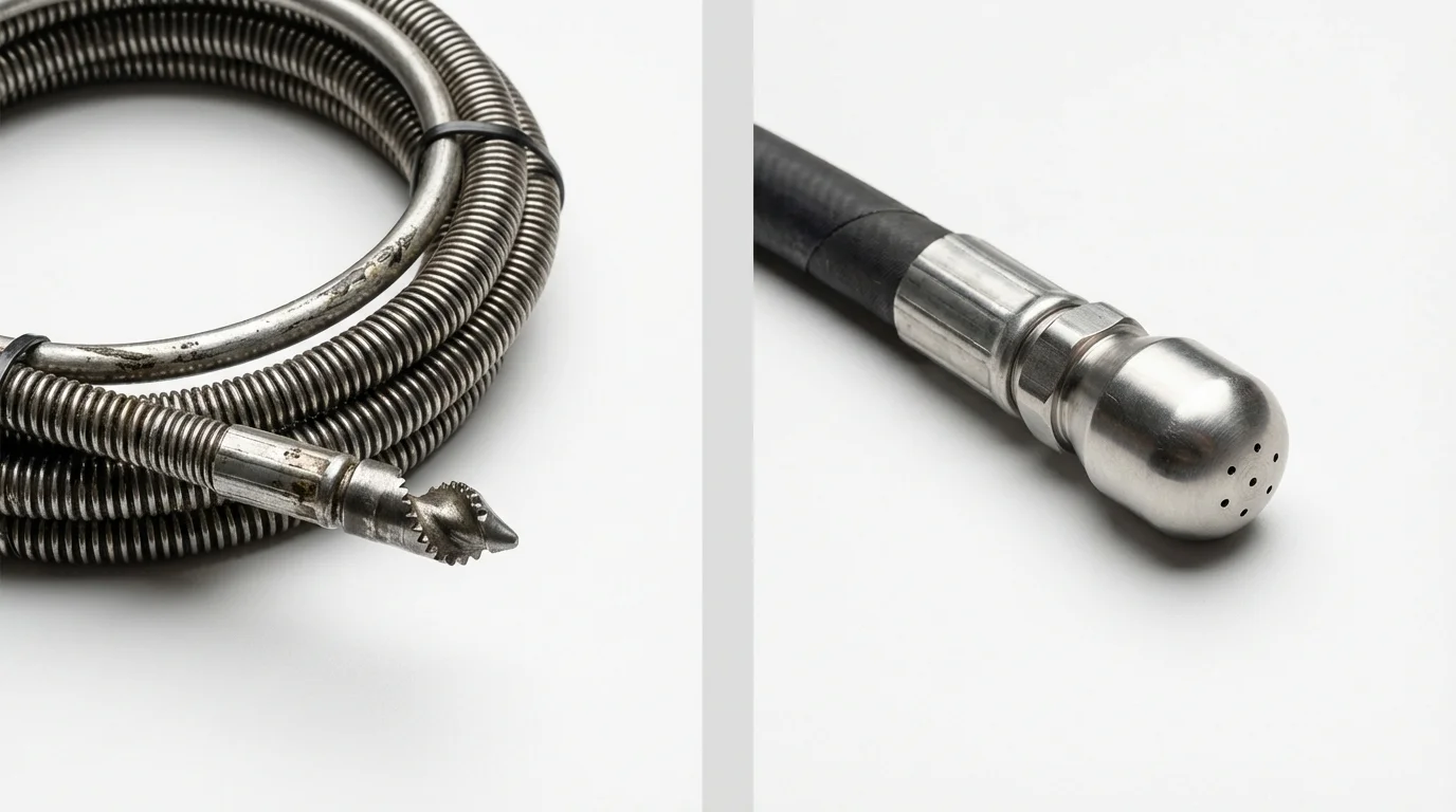 Drain snake cable and hydro jetting nozzle used for drain cleaning in Moses Lake, WA