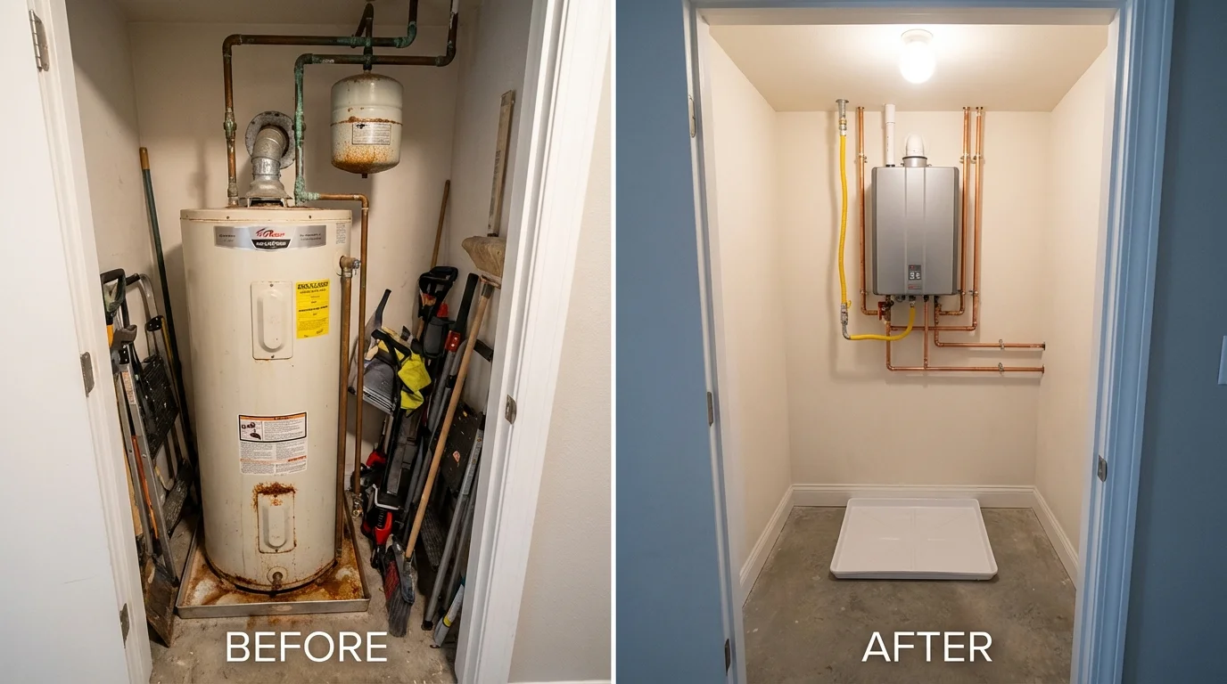 Tank water heater versus wall-mounted tankless unit comparison for Moses Lake, WA homeowners