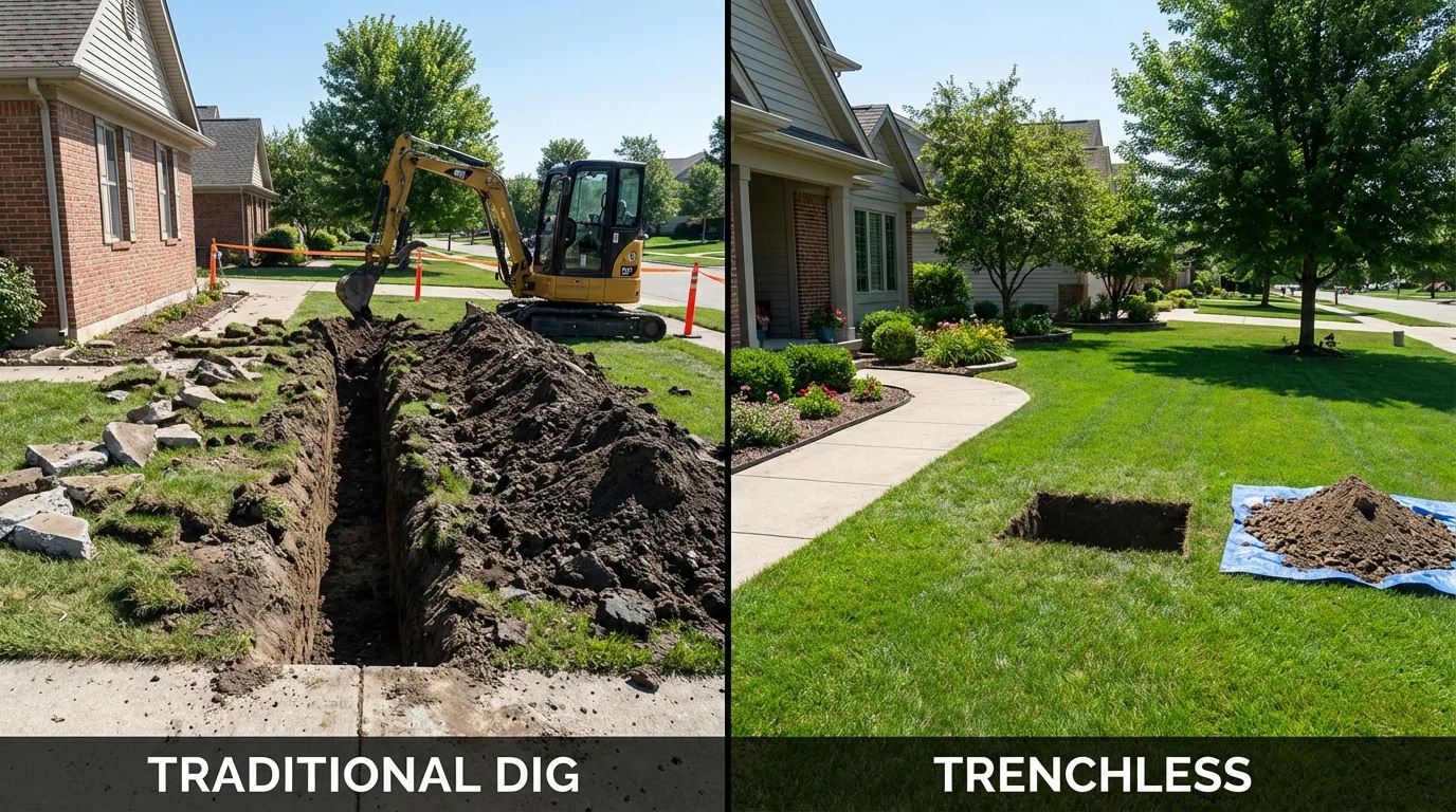 Trenchless sewer repair with minimal yard damage versus traditional excavation in Moses Lake, WA
